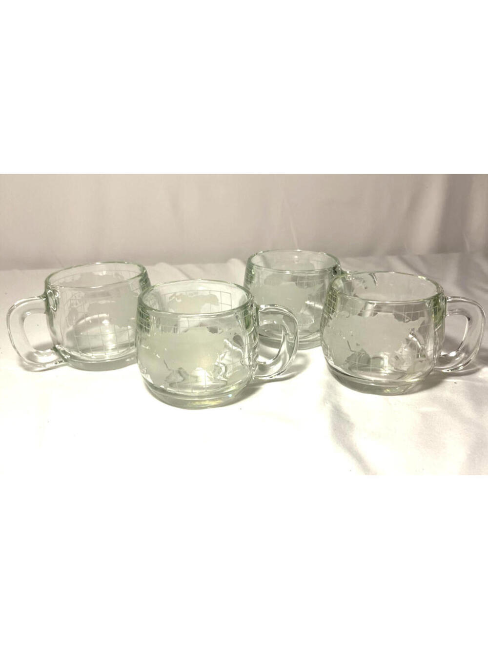 Vintage Nestle Nescafe Etched Clear Glass World Globe Coffee Tea Mugs (set of 4)